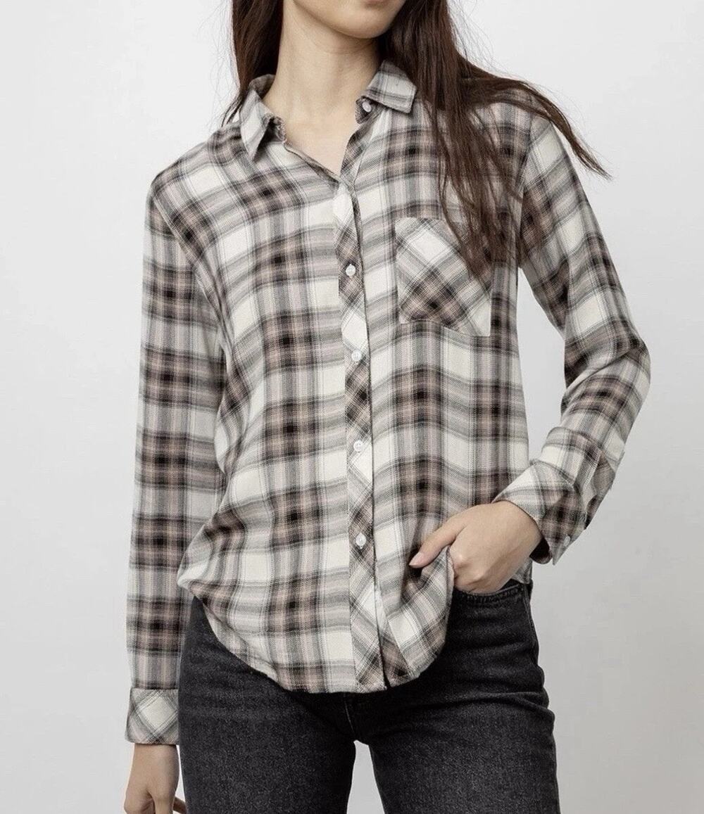 Rails Hunter Plaid Ivory Coal Blush Flannel Button Up Shirt Sz Medium
